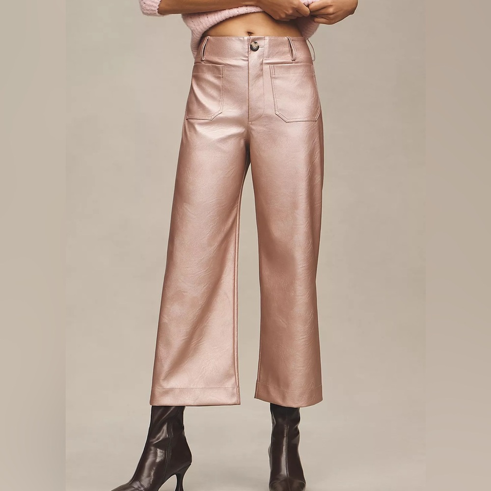 Cropped Metallic Leg Faux Leather Pants